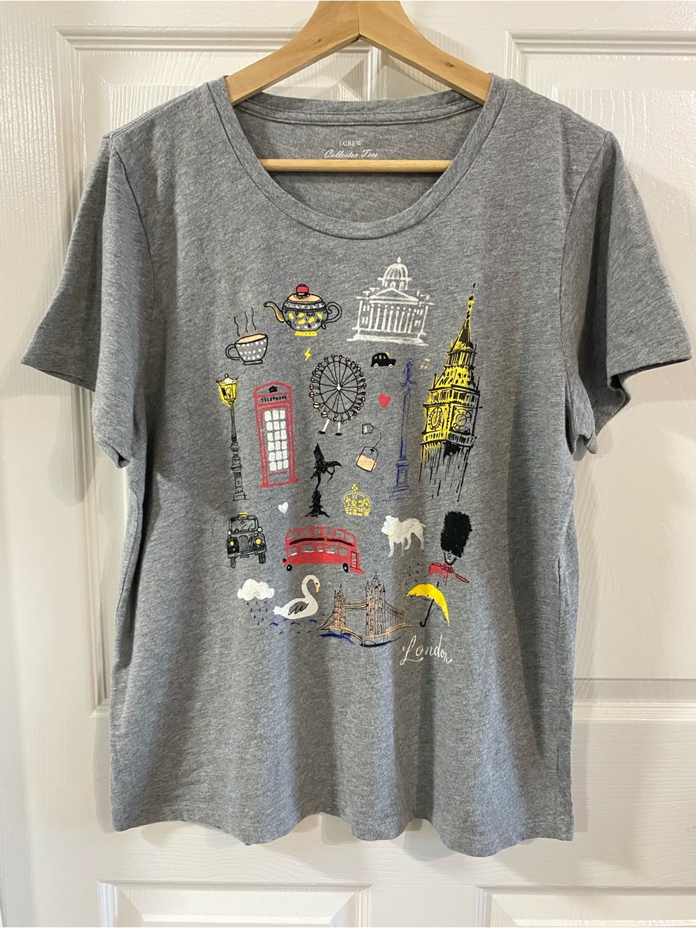 JCrew Gray London Icon Graphic Cotton Tee XL Preppy European Eclectic Travel